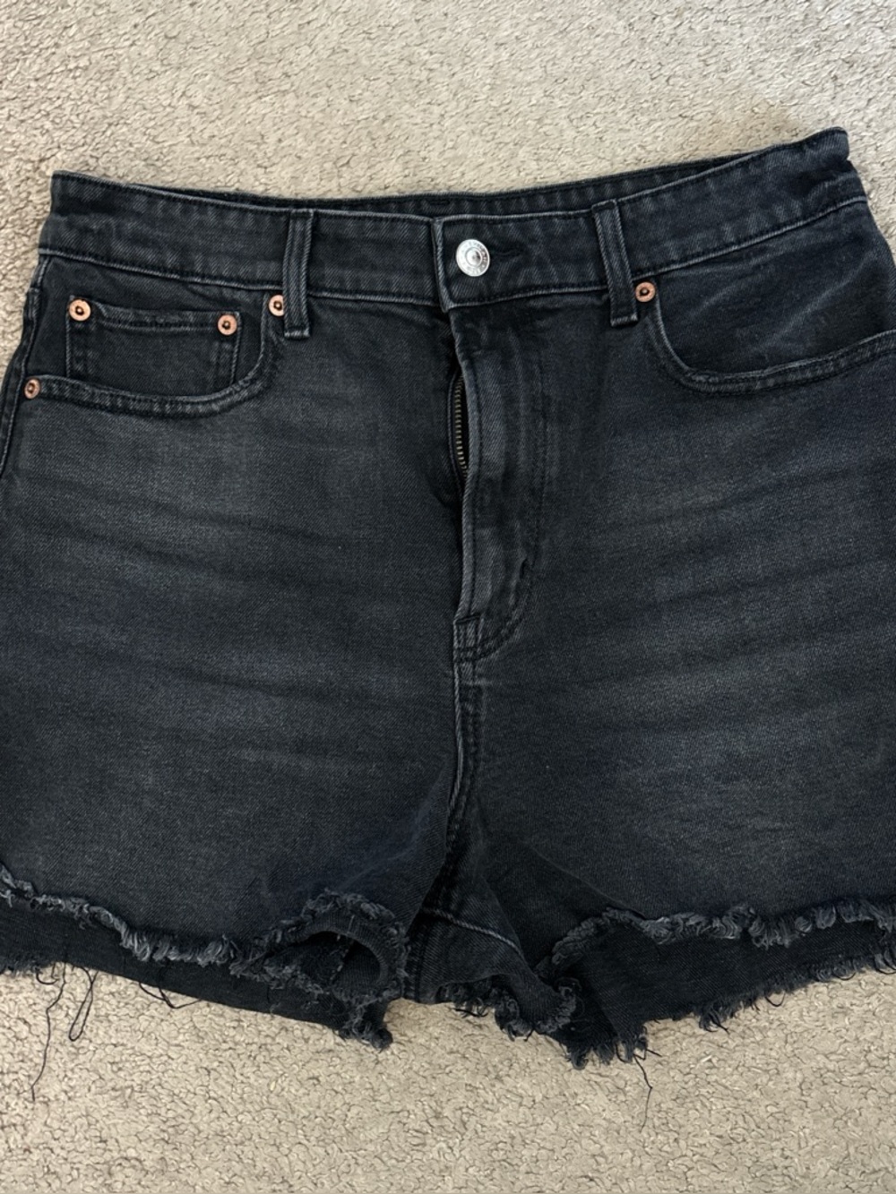 American Eagle Outfitters Black Frayed-Hem Denim Shorts